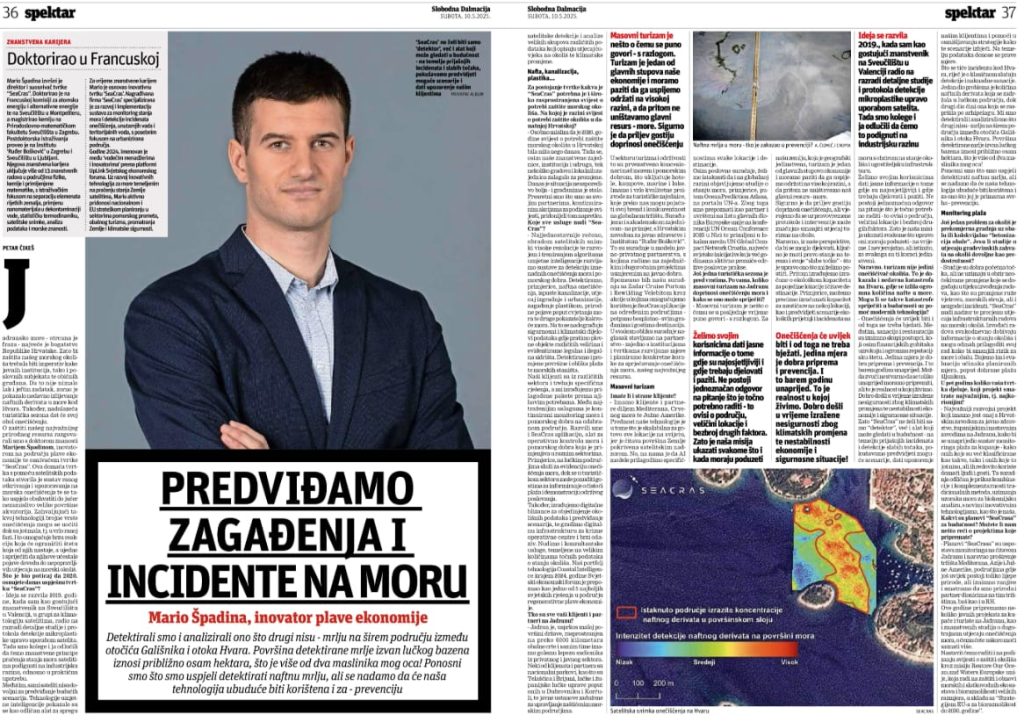 SeaCras featured in Slobodna Dalmacija newspaper thanks to being first to detect Hvar oil spill