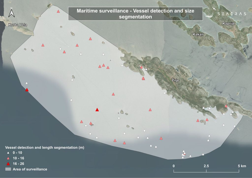 Image showing vessel detection and size segmentation with SeaCras Intelligence technology