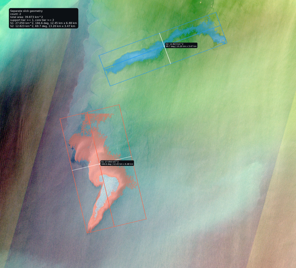 Satellite-derived view of the incident in the Odessa coastal region with SeaCras' Coastal Intelligence operational interface output.