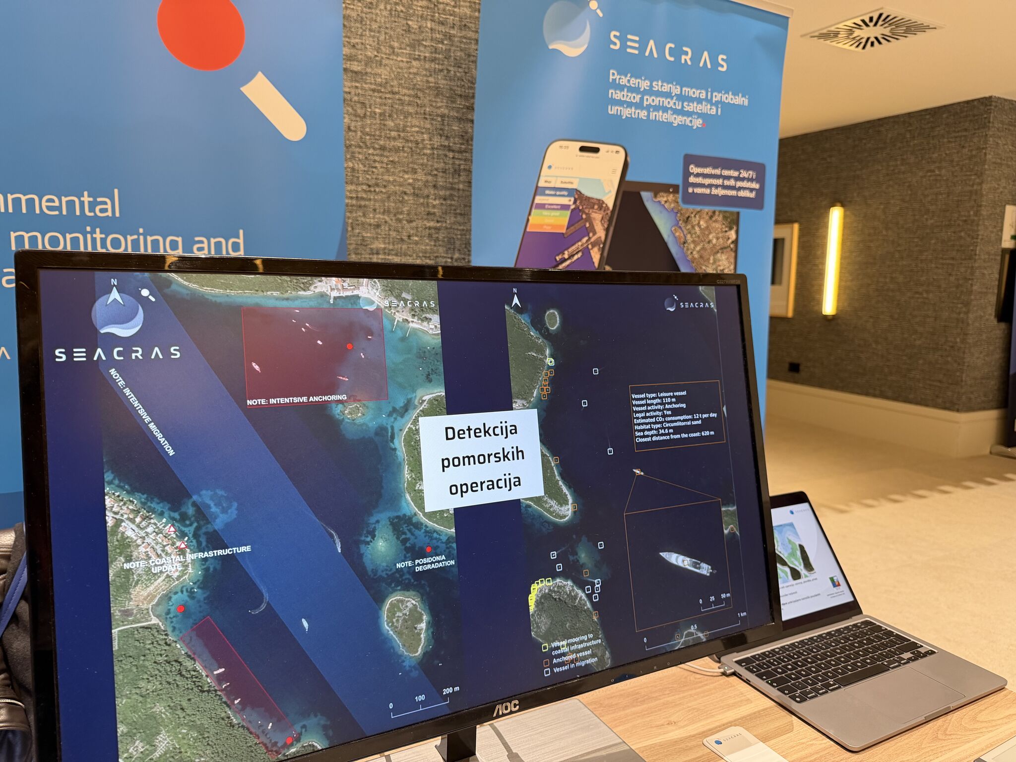 SeaCras' Coastal Intelligence interface showing its capabilities of pollution detection at the Croatian Port Days 2026.