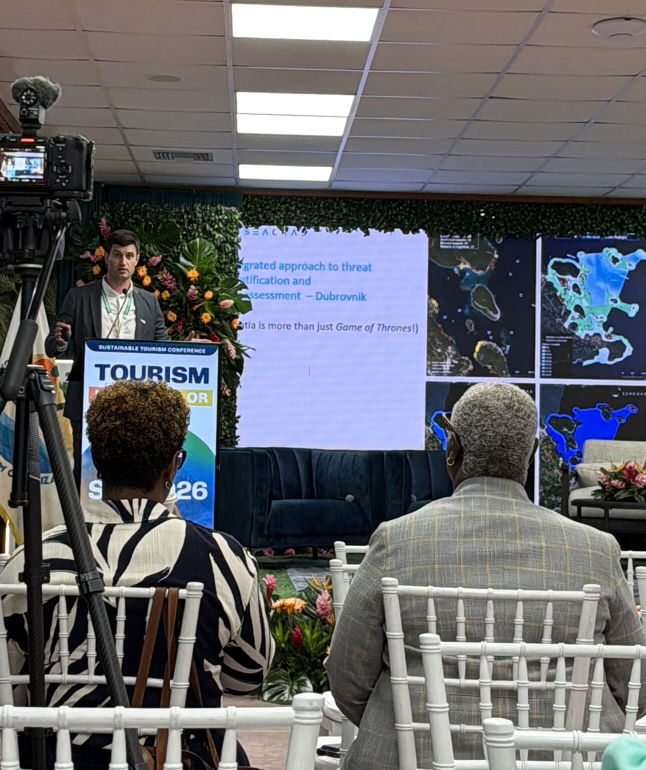 SeaCras' CEO holding a speech at the Caribbean Tourism Organization’s Sustainable Tourism Conference 2026, showing why data intelligence is the next frontier for resilient Caribbean tourism.